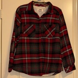 Crown & Ivy Red and Black Plaid Sherpa Lined Jacket